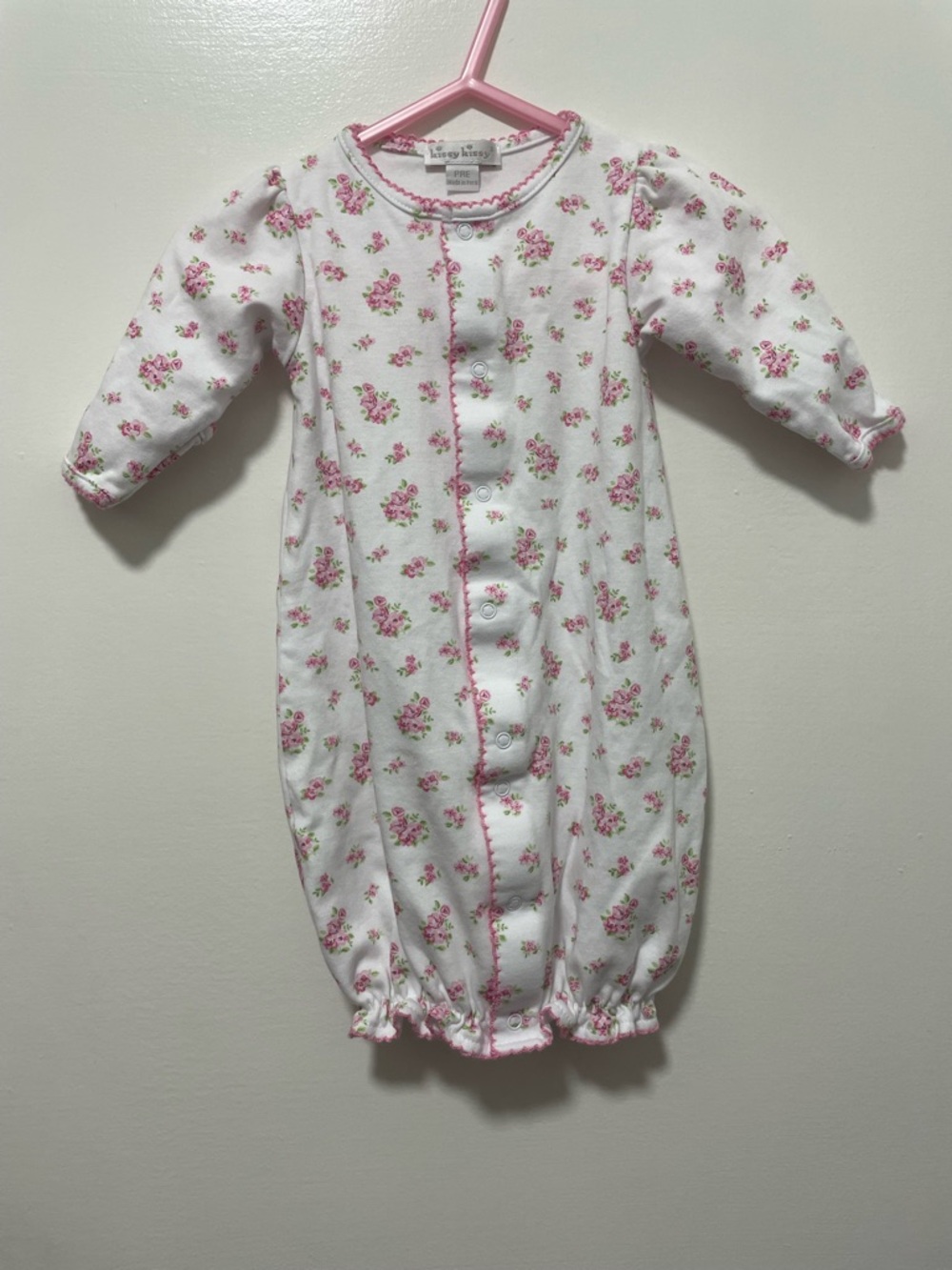 Kissy Kissy White Baby Gown with Pink Rose Print